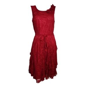 Amanda Lane Dress Womens Size 10 Lace Flirty Romantic Valentienes‎ Ruffle Floral